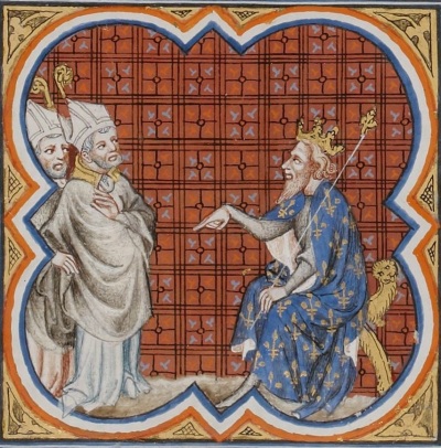 St. Gregory of Tours (538-594), a prominent early Medieval bishop and historian, meeting with Frankish King Chilperic I.