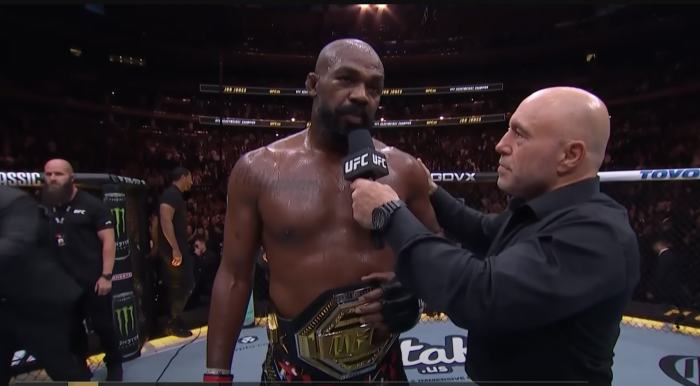 Jon 'Bones' Jones being interviewed by Joe Rogan after a UFC fight in Madison Square Garden, New York City, on Nov. 16, 2024. 