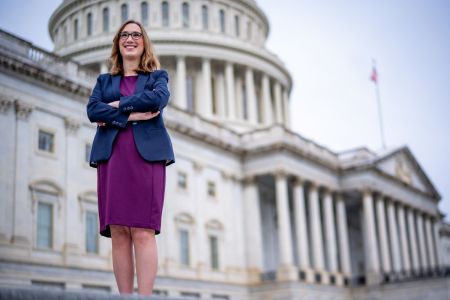 Rep.-elect Sarah (Tim) McBride, D-Del., poses for a photograph after joining other congressional freshmen of the 119th Congress for a group photograph on the steps of the House of Representatives at the U.S. Capitol Building on Nov. 15, 2024 in Washington, D.C.