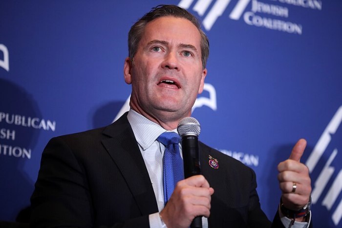 U.S. Rep. Michael Waltz, R-Fla., speaks with attendees at the Republican Jewish Coalition's 2023 Annual Leadership Summit at the Venetian Convention & Expo Center in Las Vegas, Nevada. 