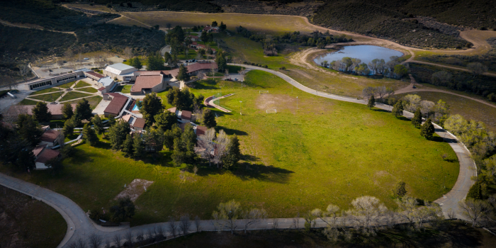 Drone view of the Olivet University Riverside campus in Anza, California. 