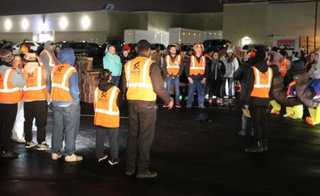 Volunteers with Rust City Church of Niles, Ohio, host their Thanksgiving charity event "Give Back Before You Kick Back" in Niles, Ohio, in November 2023.