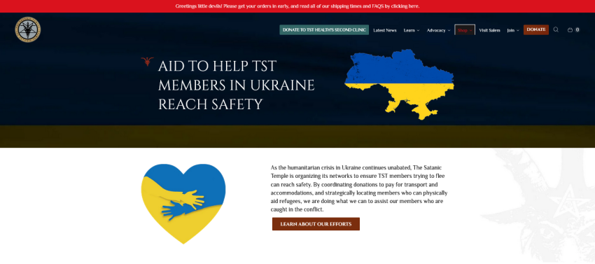 A screenshot of the TST website page "Aid to help TST members in Ukraine."