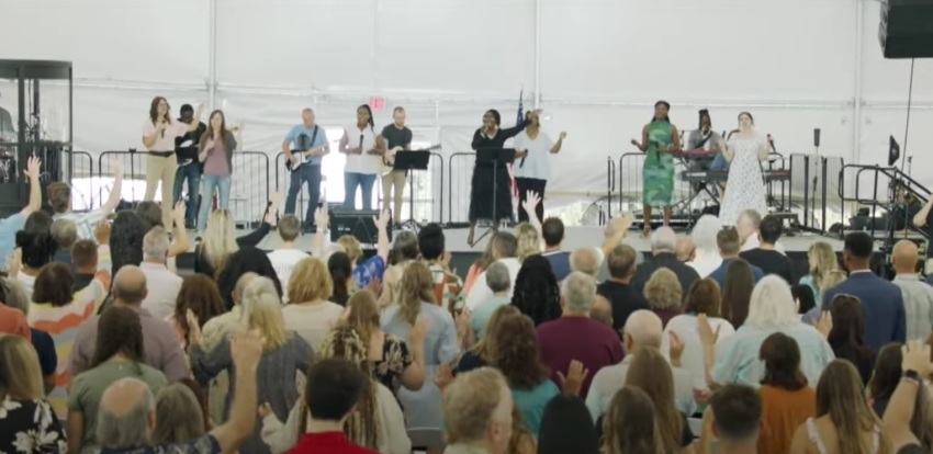 A worship service being held at Revival Today Church in Moon Township, Pennsylvania, on July 21, 2024.