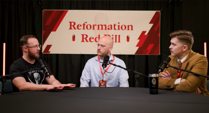 "Reformation Red Pill" host, Pastor Joshua Haymes (right), interviews Navy veteran Michael Cassidy (center) and lawyer Caleb Byrd.