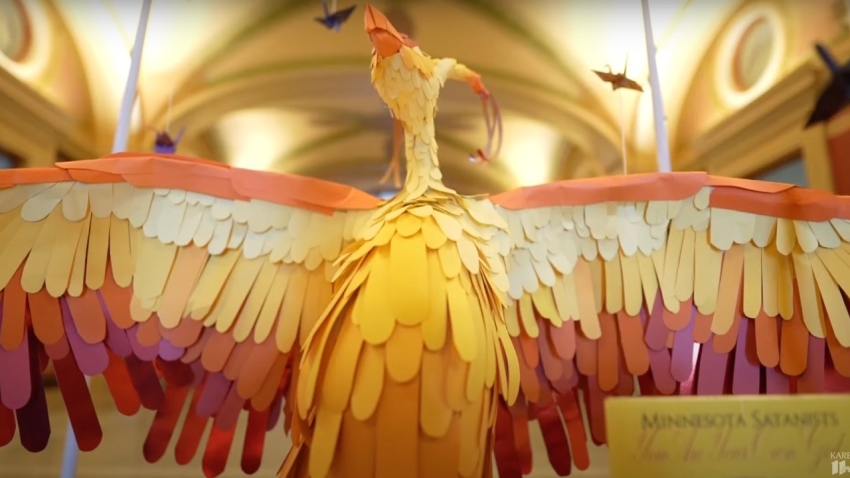 The satanic display, erected on Dec. 13 by a group called Minnesota Satanists, features a phoenix, an inverted pentagram and the text of The Mass of the Phoenix.