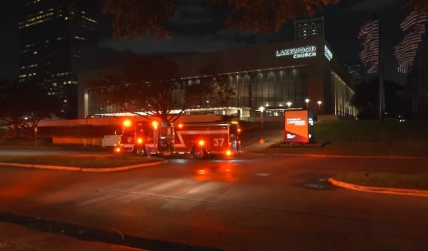 A firetruck sits outside Lakewood Chuch in Houston, Texas, on Dec. 24, 2024. 
