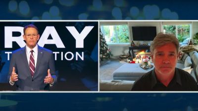 Jack Hibbs, senior pastor at Calvary Chapel Chino Hills (R), speaks during a one-hour 