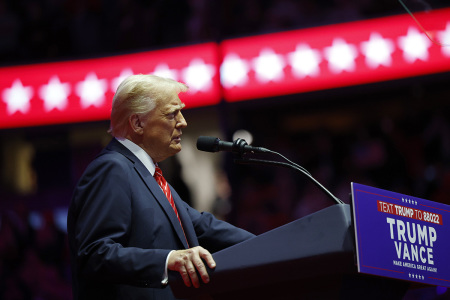 President-elect Donald Trump speaks at his victory rally at the Capital One Arena on Jan. 19, 2025, in Washington, D.C. Trump will be sworn in as the 47th U.S. president on Jan. 20. 
