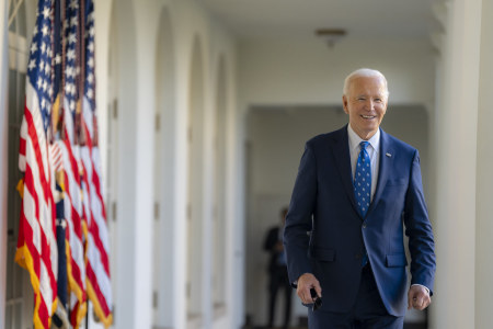 President Joe Biden returns to the Oval Office after delivering remarks in the Rose Garden on a ceasefire deal between Israel and Hezbollah, Tuesday, November 26, 2024.