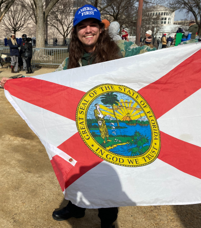 Jacob Paul from Broward County, Florida gathers at the National Mall to celebrate the inauguration of Donald Trump as the 47th president of the United States, Jan. 20, 2025.