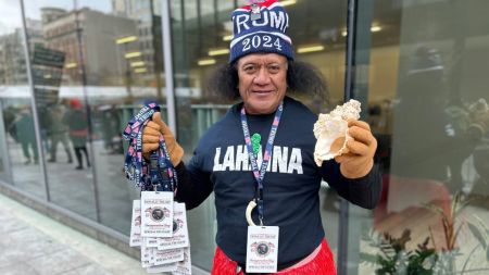 Chief Palota celebrates Inauguration Day in Washington, D.C., outside of the Capital One Arena on Jan. 20, 2025. 