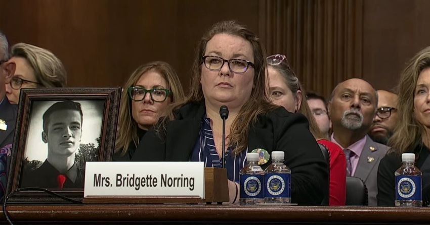 Bridgette Norring, founder of the Devin J. Norring Foundation, speaks before the United States Senate Committee on the Judiciary on Tuesday, Feb. 4, 2025, in Washington, D.C.