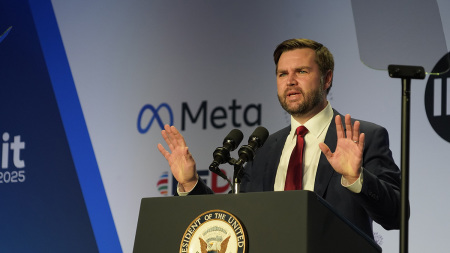 Vice President JD Vance addresses the International Religious Freedom Summit in Washington, D.C., on Feb. 5, 2025. 