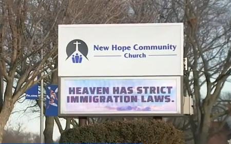 A sign at New Hope Community Church in Palatine, Illinois, has sparked backlash from some residents of the community.