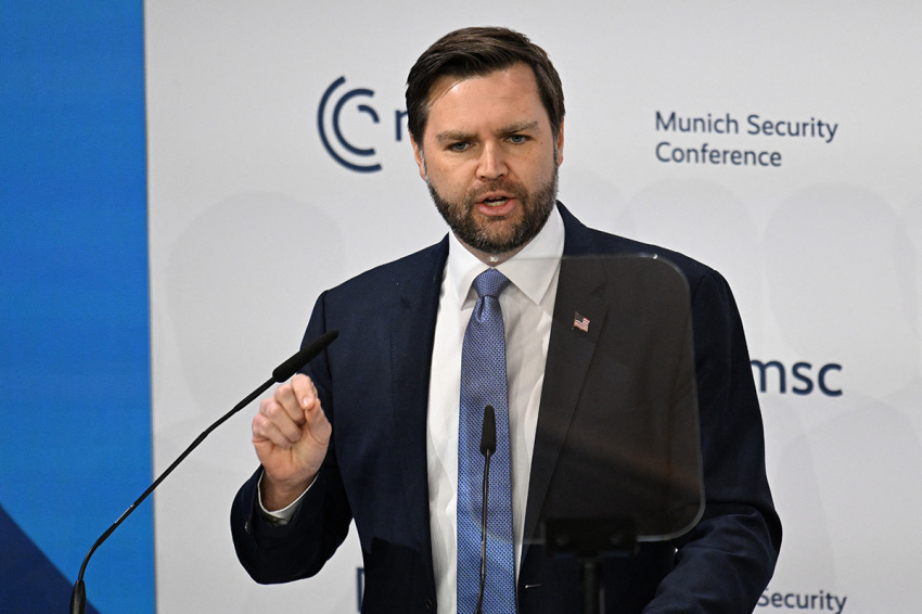 U.S. Vice President JD Vance delivers his speech during the 61st Munich Security Conference (MSC) in Munich, southern Germany, on Feb. 14, 2025.