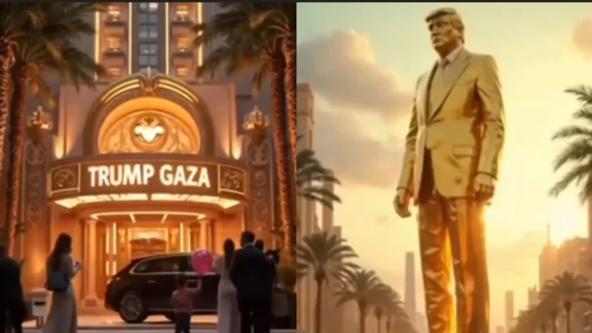 A screenshot of the "Trump Gaza" AI-generated video.