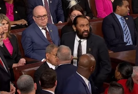 U.S. Rep Al. Green, D-Texas, looks back as he leaves President Donald Trump's address to a joint session of Congress on March 4, 2025 in Washington, D.C.