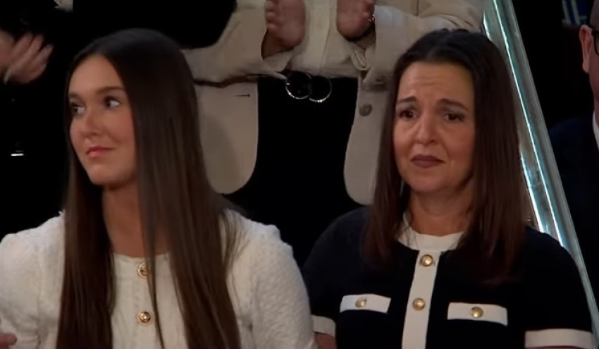 Laken Riley's sister and mother, Lauren and Allyson Phillips, attend President Donald Trump's address to a joint session of U.S. Congress on March 4, 2025, in Washington, D.C.