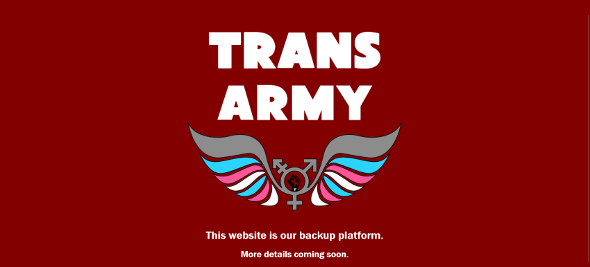 A screenshot of the Trans Army website homepage on March 6, 2025.