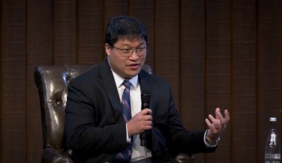 Abner Chou, associate professor of biblical studies at the Master's College and Seminary, speaks during a Q&A session at the Shepherds Conference held at Grace Community Church in Sun Valley, California, March 5-7, 2025. 