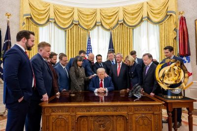 Over a dozen Christian leaders prayed with President Donald Trump in the Oval Office on March 18, 2025, in Washington, D.C.