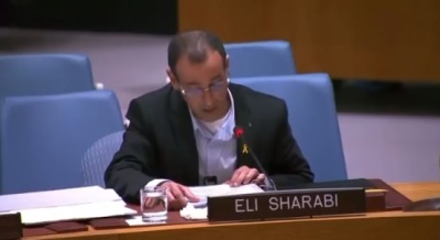 Former Israeli hostage Eli Sharabi testifies before the United Nations Security Council on March 20, 2025.  