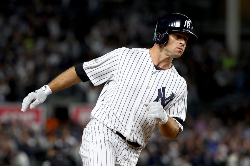 Brett Gardner #11 of the New York Yankees rounds the bases after hitting a home run against Ervin Santana #54 of the Minnesota Twins during the second inning in the American League Wild Card Game at Yankee Stadium on Oct. 3, 2017, in the Bronx borough of New York City.