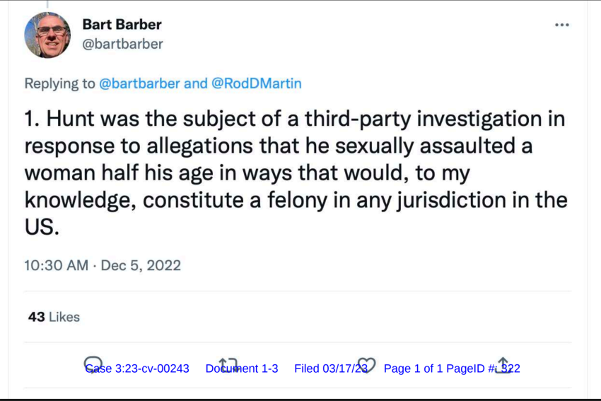 A U.S. District Court Judge denied a motion by the Southern Baptist Convention and its Execution Committee to completely dismiss Pastor Johnny Hunt's defamation lawsuit against the organizations because of this tweet on Monday March 31, 2025.