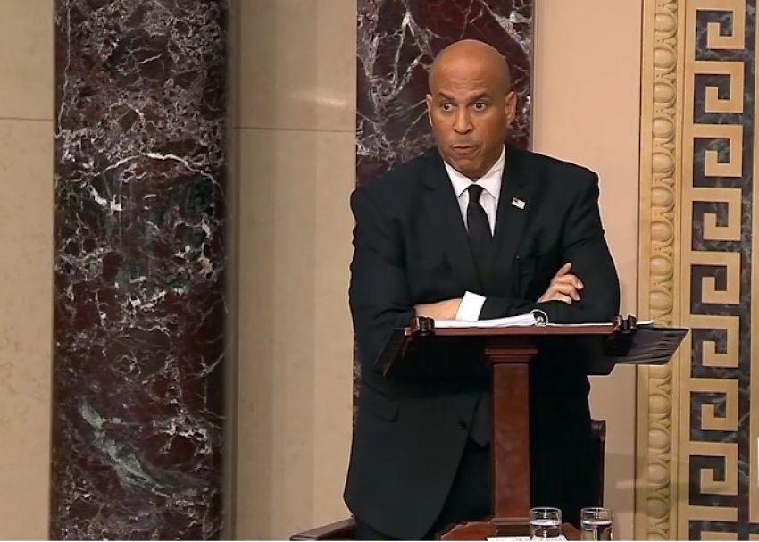 Democratic Sen. Cory Booker of New Jersey gives a 25-hour speech on the U.S. Senate floor that lasted from March 30 to April 1, 2025, in Washington, D.C.
