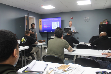 Participants in the Brooklyn Adult & Teen Challenge addiction recovery program attend classes at 416 Clinton Avenue in Brooklyn, N.Y. on Friday April 4, 2025.