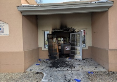 The Republican Party of New Mexico Party Office in Albuquerque, New Mexico, is damaged after an arson attack took place on March 30, 2025. 