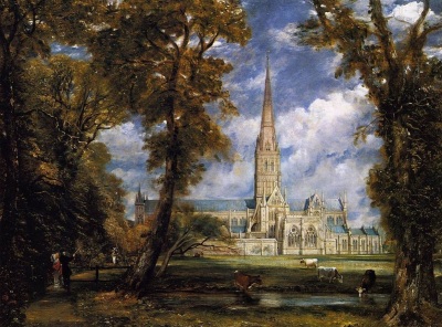 A 19th century painting of Salisbury Cathedral of Salisbury, United Kingdom.