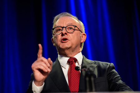 Prime Minister Anthony Albanese delivers a victory speech at the Labor Party’s election night event on May 03, 2025, in Sydney, Australia. Prime Minister Anthony Albanese secured a second term as Australians backed his Labor government amid persistent cost-of-living pressures and global uncertainty. 