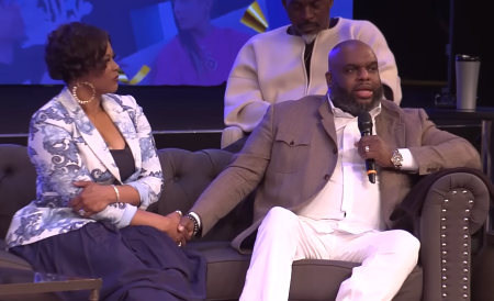 Love Story Church Lead Pastor John Gray (R) and his wife Aventer Gray during a recent episode of Laterras R. Whitfield's podcast 