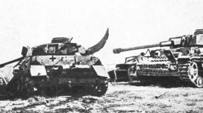 A pair of destroyed German tanks at the 1943 battle of Kursk, during World War II.