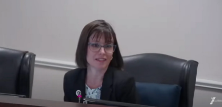 Cabarrus County Schools board member Pam Escobar speaks during a meeting on April 14, 2025. 