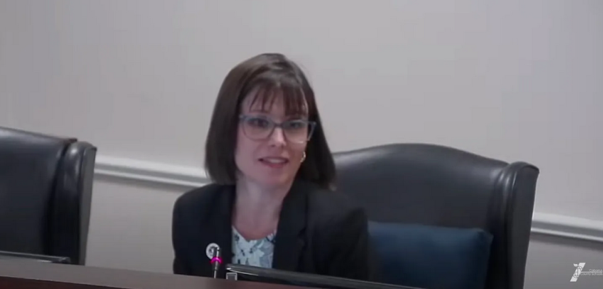 Cabarrus County Schools board member Pam Escobar speaks during a meeting on April 14, 2025. 