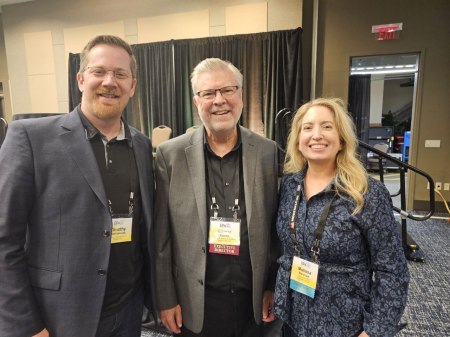 Left to Right: Timothy Goropevsek (Executive Editor at Christian Daily International), Lamar Keener (Executive Director at Evangelical Press Association), and Melissa Barnhart (Managing Editor at The Christian Post) at the 2025 Evangelical Press Association Awards in Branson, Missouri. 