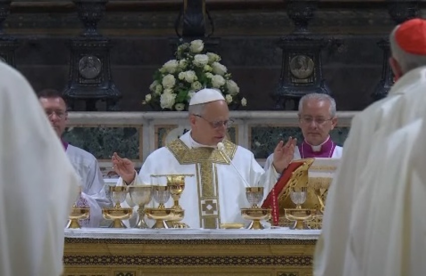Pope Leo XIV presides over his first mass on May 9, 2025 in the Sistine Chapel in Vatican City, Rome, Italy.