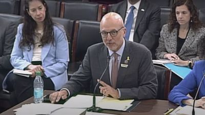 Former Democratic congressman from Florida Ted Deutch, the chief executive officer of the American Jewish Committee, testifies during a hearing hosted by the bipartisan Tom Lantos Human Rights Commission of the House of Representatives on May 20, 2025. The hearing focused on the issue of antisemitism worldwide and how to combat it. 