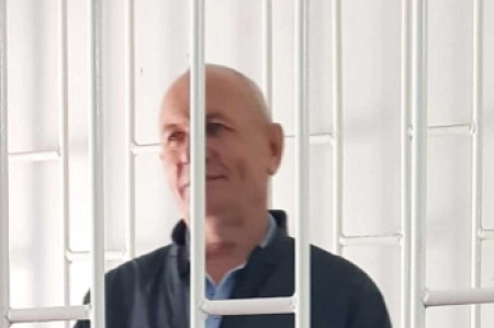 The Rev. Pavel Shreider at start of trial at Birinchi May (Pervomaisky) District Court, Bishkek, Kyrgyzstan on April 17, 2025. 
