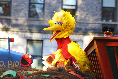 The 1-2-3 Sesame Street float heads down the parade route during The 97th Macy's Thanksgiving Day Parade in New York on Nov. 23, 2023. 
