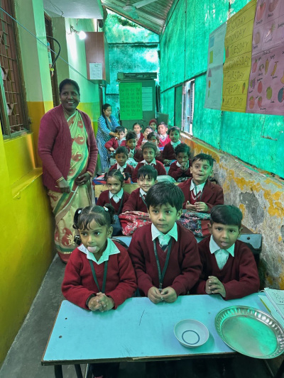 Students seated at their desks. 