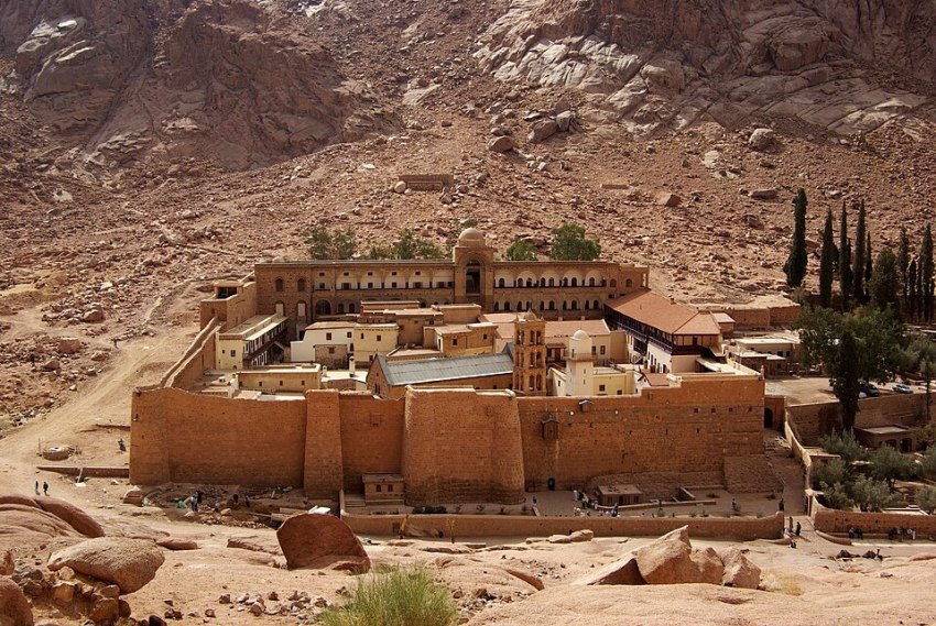 Saint Catherine's Monastery in Sinai, Egypt https://commons.wikimedia.org/wiki/File:Katharinenkloster_Sinai_BW_2.jpg