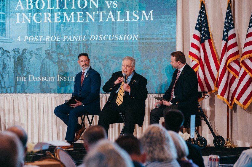 Panelists Oklahoma state Sen. Dusty Deevers (left), CP Executive Editor Dr. Richard Land (middle), and Family Research Council’s David Closson (right) debate at The Danbury Institute’s 2025 Life & Liberty Forum in Dallas, Texas.