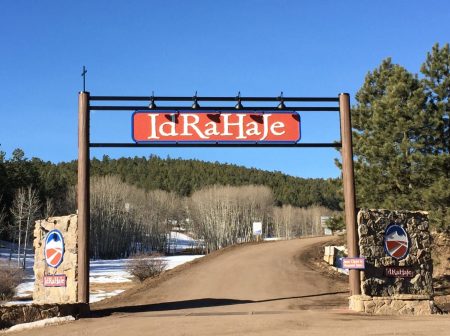 The entrance to Camp IdRaHaJe in Bailey, Colorado.