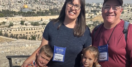 Pastor Steve Brooks of First Methodist Church in Midland, Texas, poses for a picture with his family during their pilgrimage to Israel. The Brooks family successfully evacuated the Middle East after war broke out between Israel and Iran. 