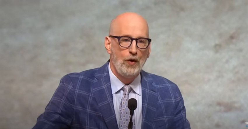 David French speaks at BYU in 2024.