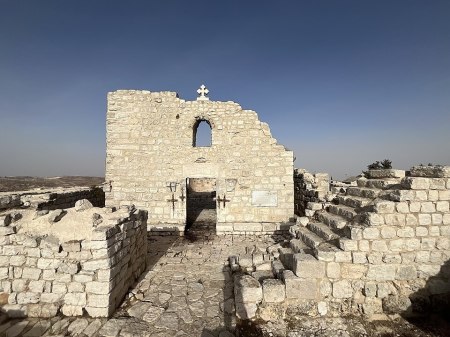 The ruins of the Church of St. George lay in the Christian West Bank town of Taybeh.